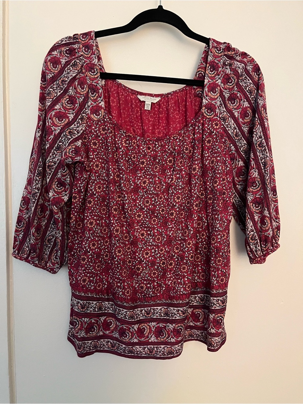 Lucky Brand Red Paisley Peasant Top